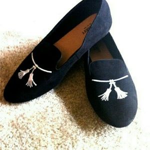 OLD NAVY 6 Felt Slip On Smoking Flats Black Tassel